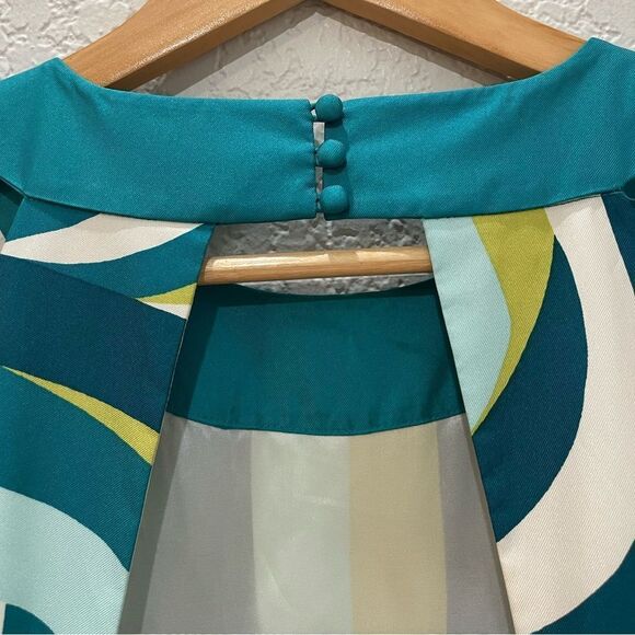 Ann Taylor Silk Aqua Pattern Halter Dress Size 8 - Picture 6 of 13